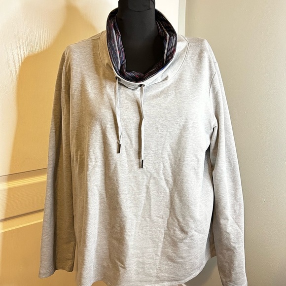 Gray Cowl Neck Pullover Sweatshirt with Adjustable Drawstrings - Picture 1 of 9